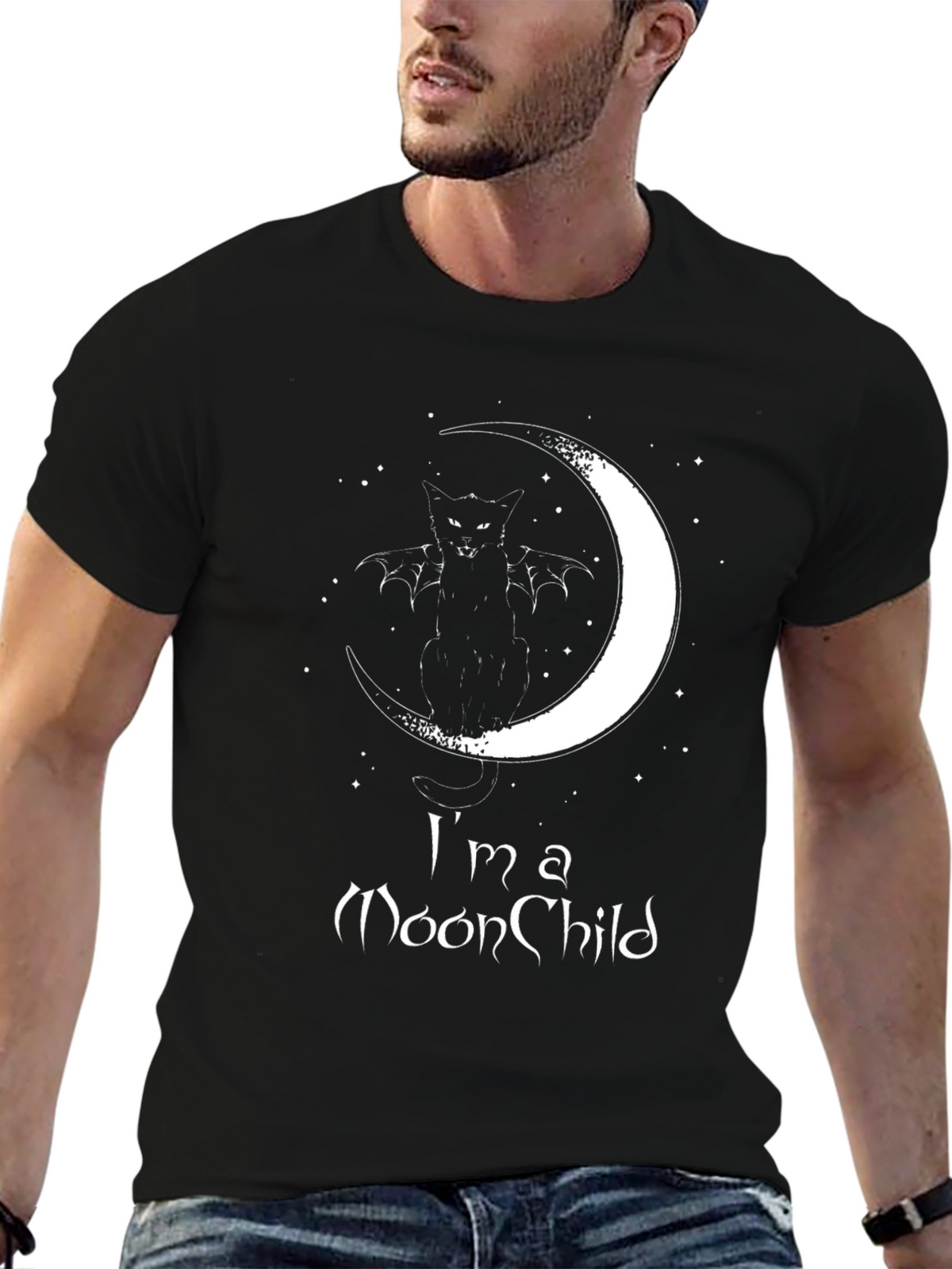 Moon Child Graphic T-Shirt - Black Cotton Tee