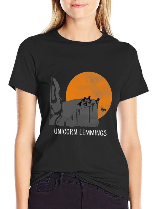 Unicorn Lemmings Graphic Tee - Black Cotton T-Shirt