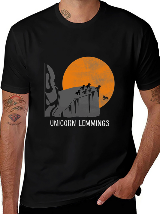 Unicorn Lemmings Graphic Tee - Black Cotton T-Shirt