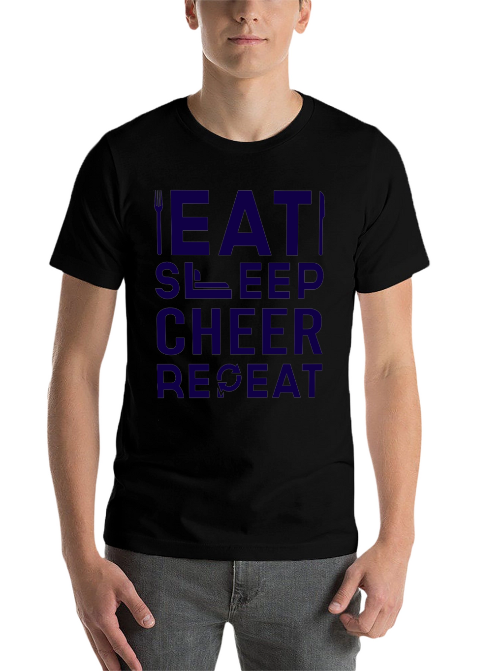 Eat Sleep Cheer Repeat Black Graphic Tee