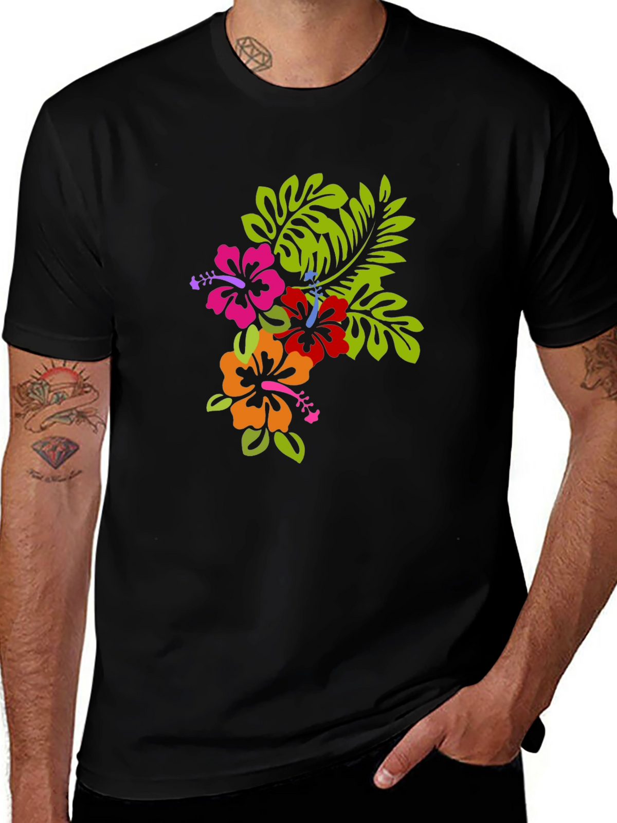Tropical Floral Graphic Black T-Shirt
