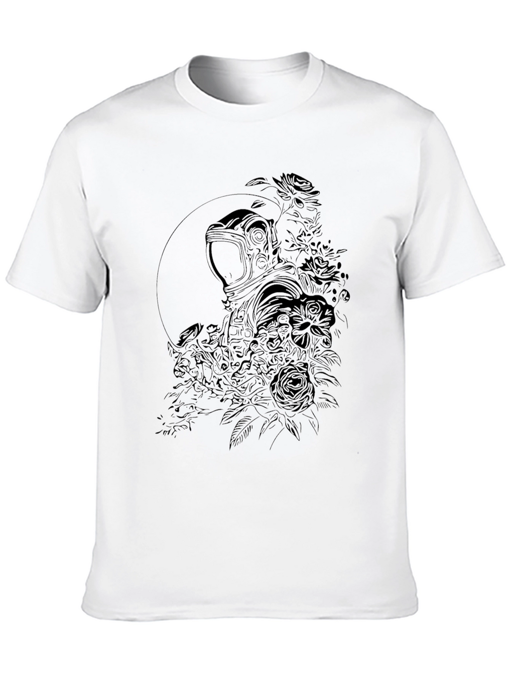 Floral Astronaut Graphic Black T-Shirt