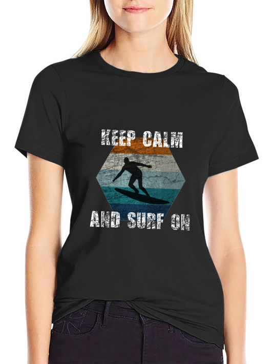 Keep Calm and Surf On Tee - Black Graphic T-Shirt