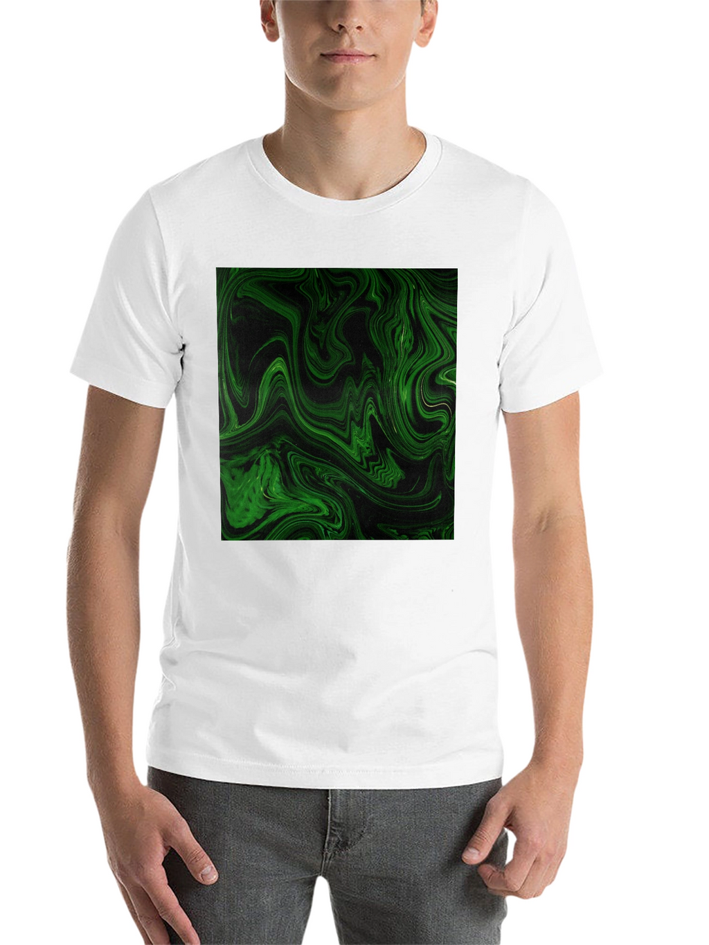 Green Swirl Graphic Black T-Shirt