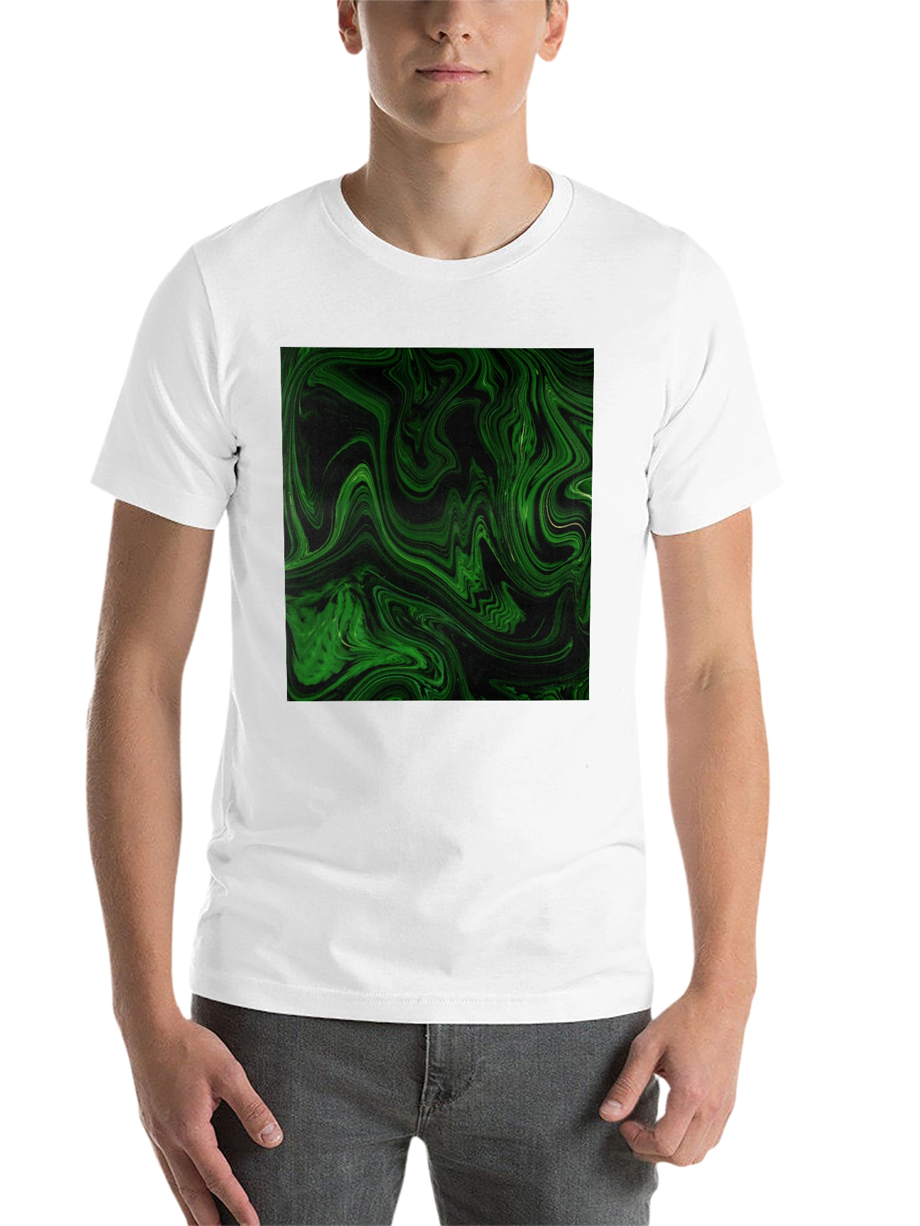Green Swirl Graphic Black T-Shirt