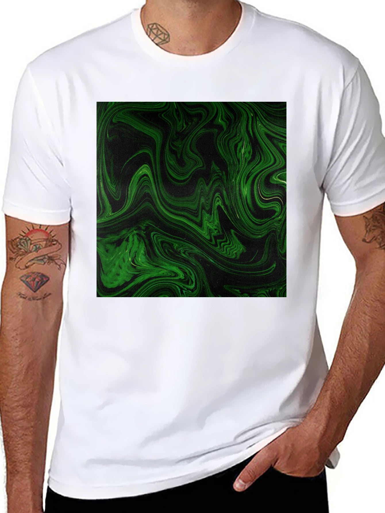 Green Swirl Graphic Black T-Shirt