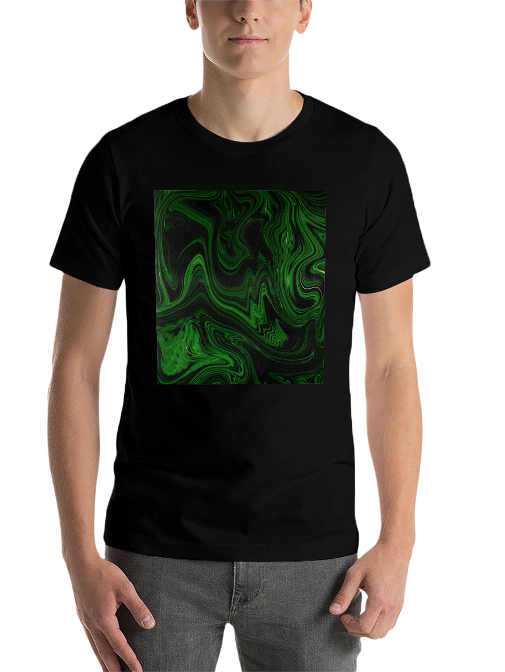 Green Swirl Graphic Black T-Shirt