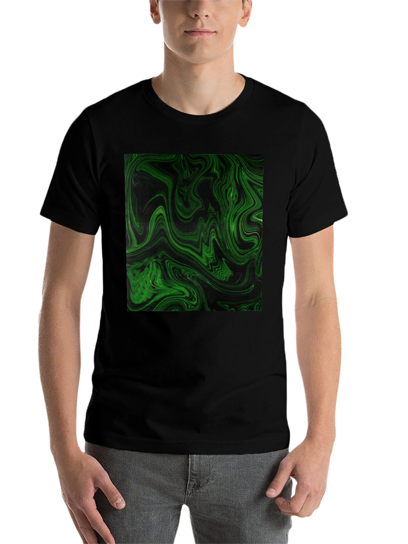 Green Swirl Graphic Black T-Shirt