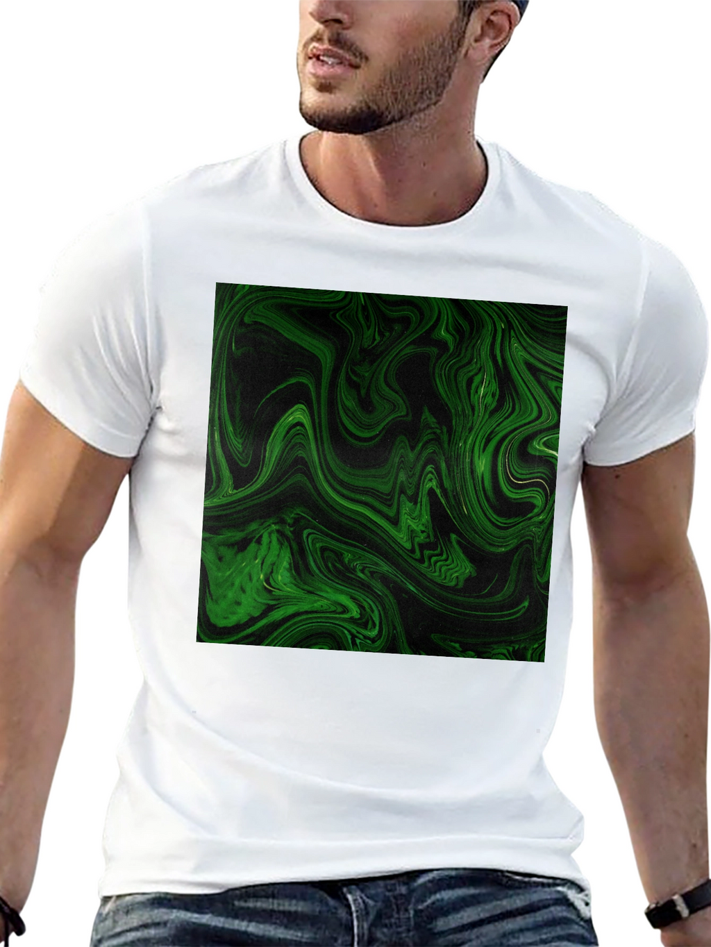 Green Swirl Graphic Black T-Shirt