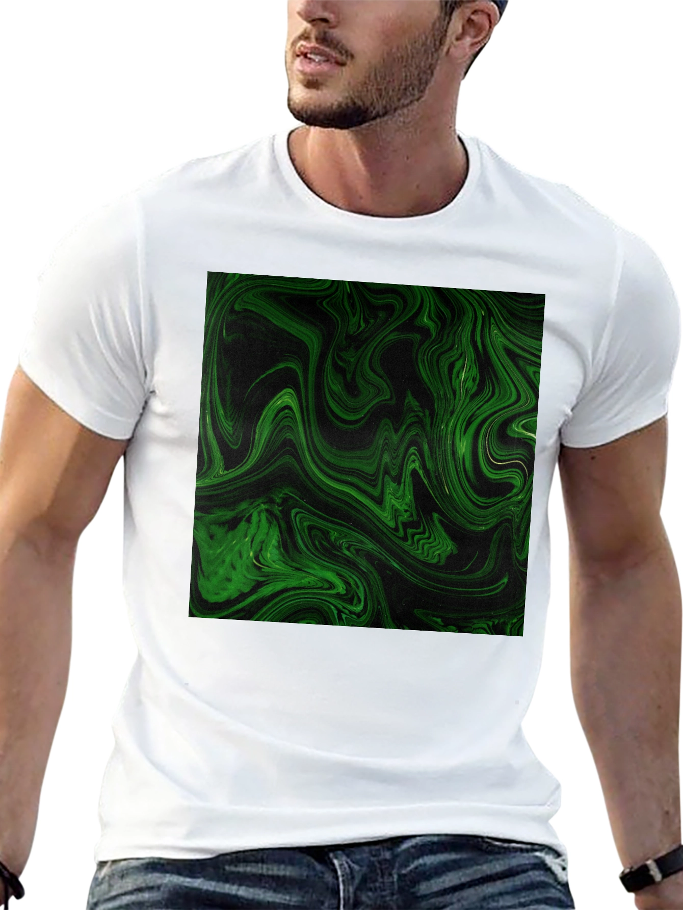Green Swirl Graphic Black T-Shirt