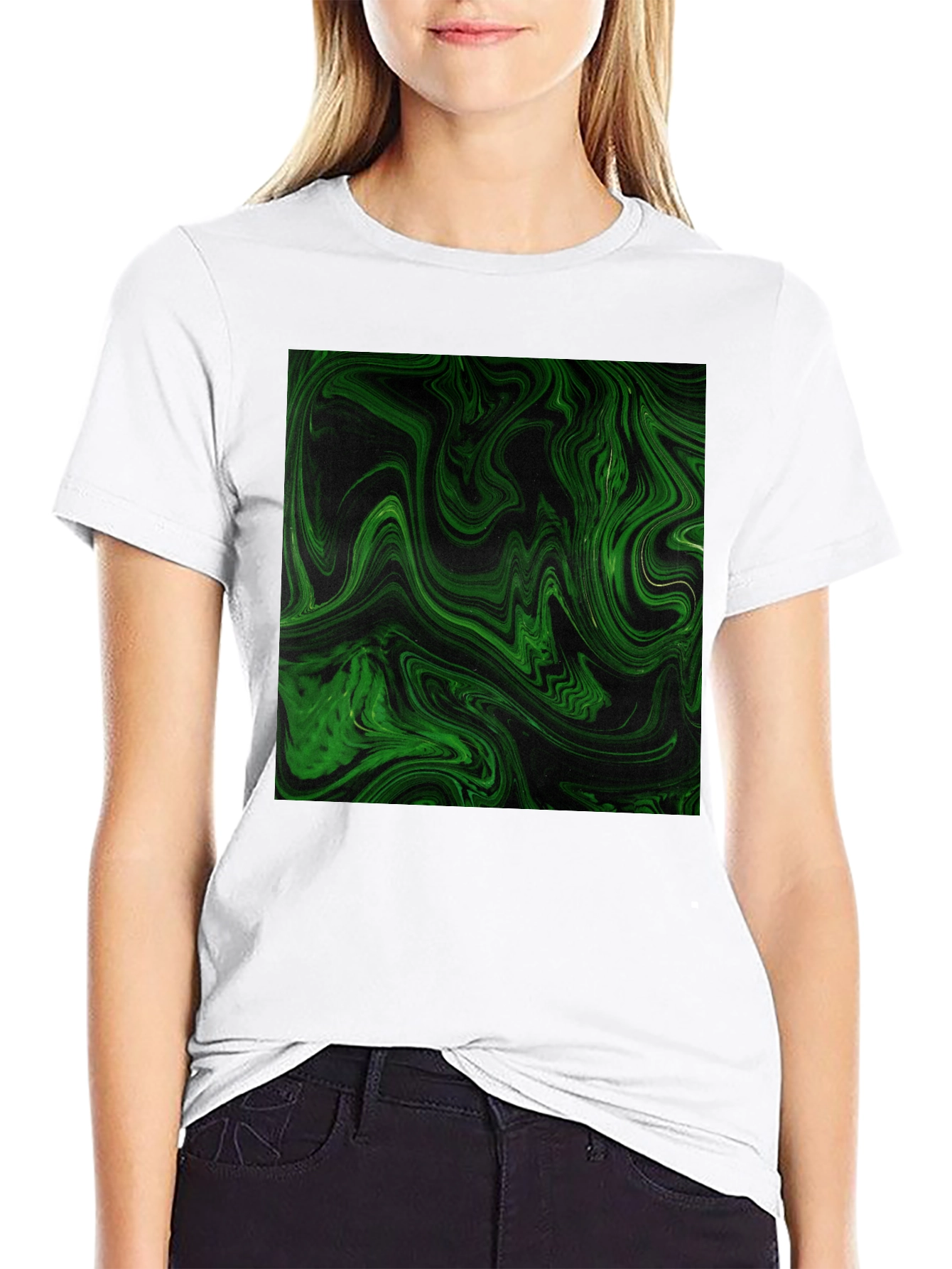 Green Swirl Graphic Black T-Shirt