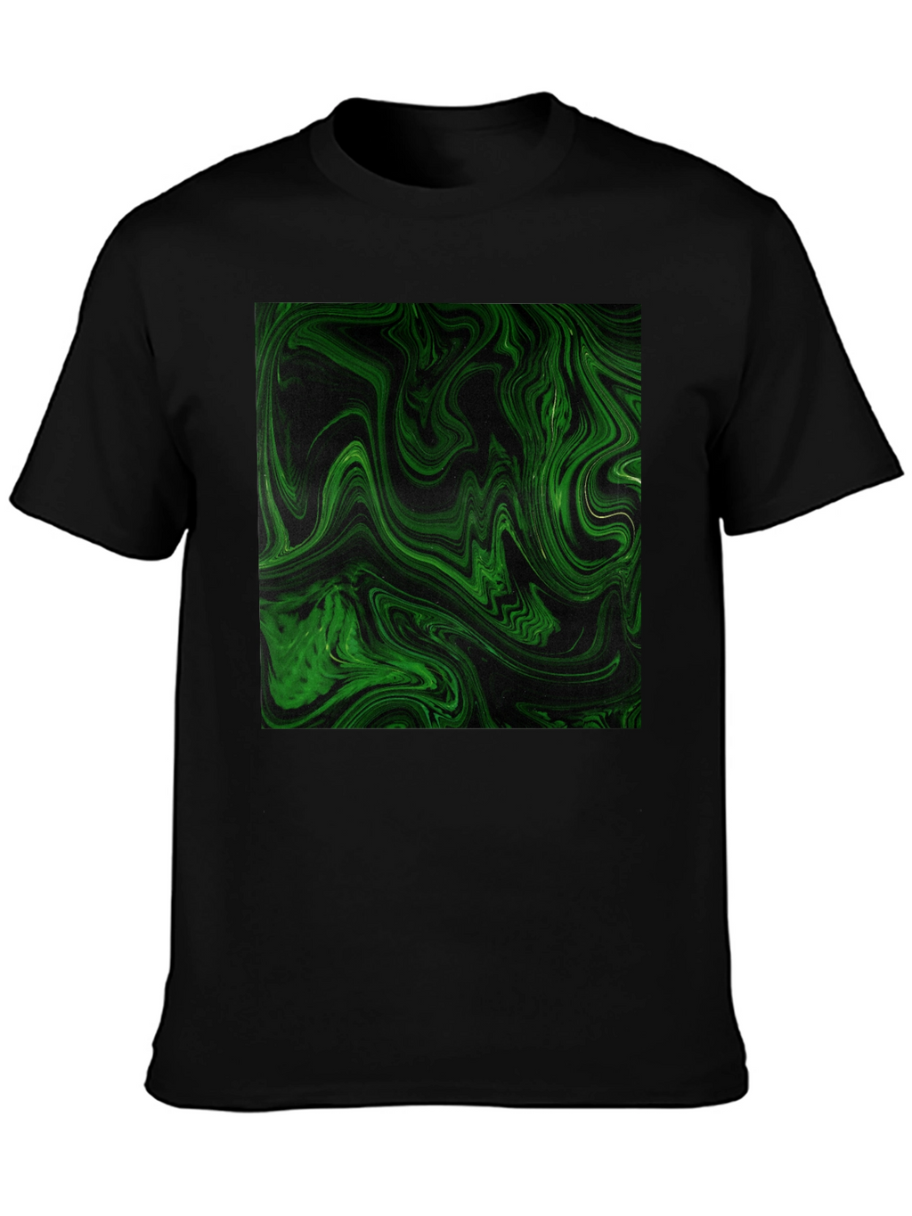 Green Swirl Graphic Black T-Shirt