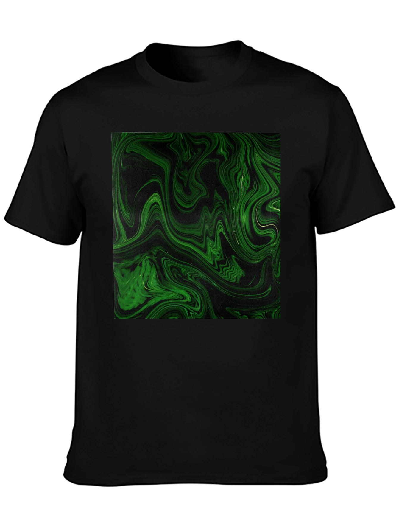 Green Swirl Graphic Black T-Shirt
