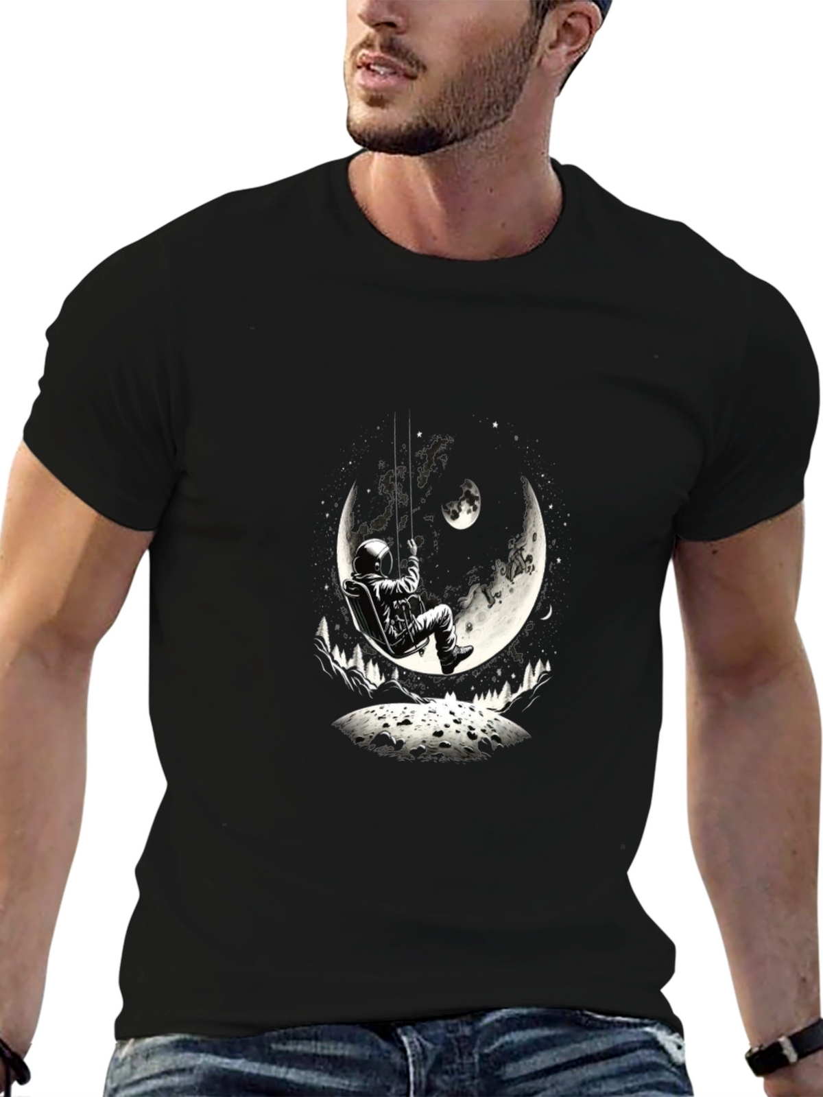 Astronaut Moon Swing Graphic Tee - Black