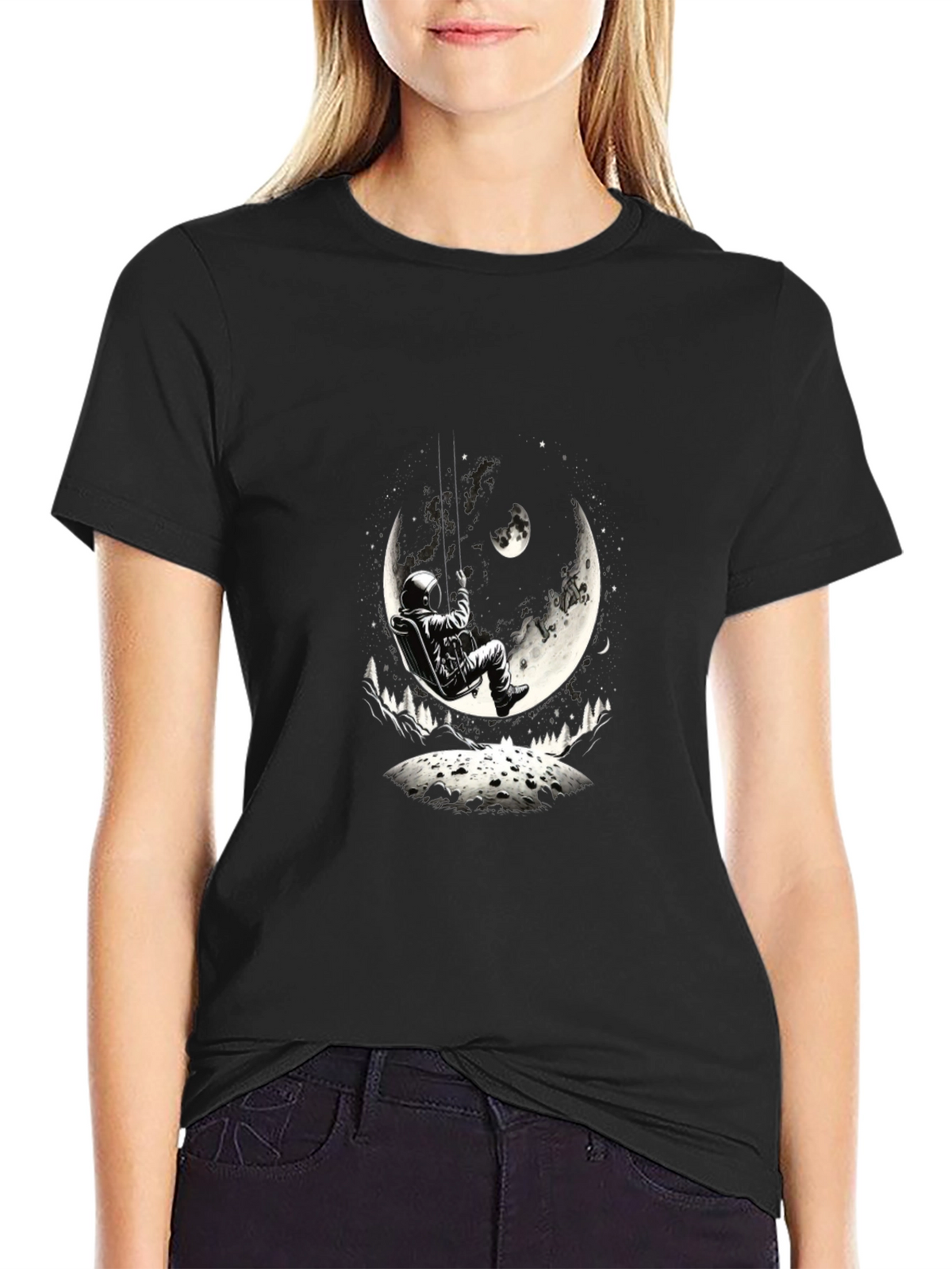 Astronaut Moon Swing Graphic Tee - Black