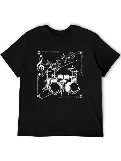 Drum Set Music Notes Graphic Tee - Black