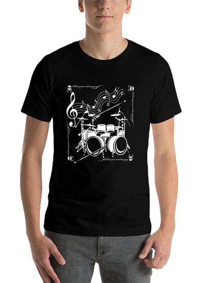Drum Set Music Notes Graphic Tee - Black