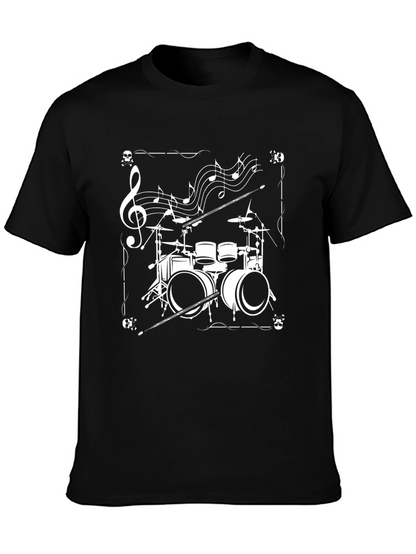 Drum Set Music Notes Graphic Tee - Black