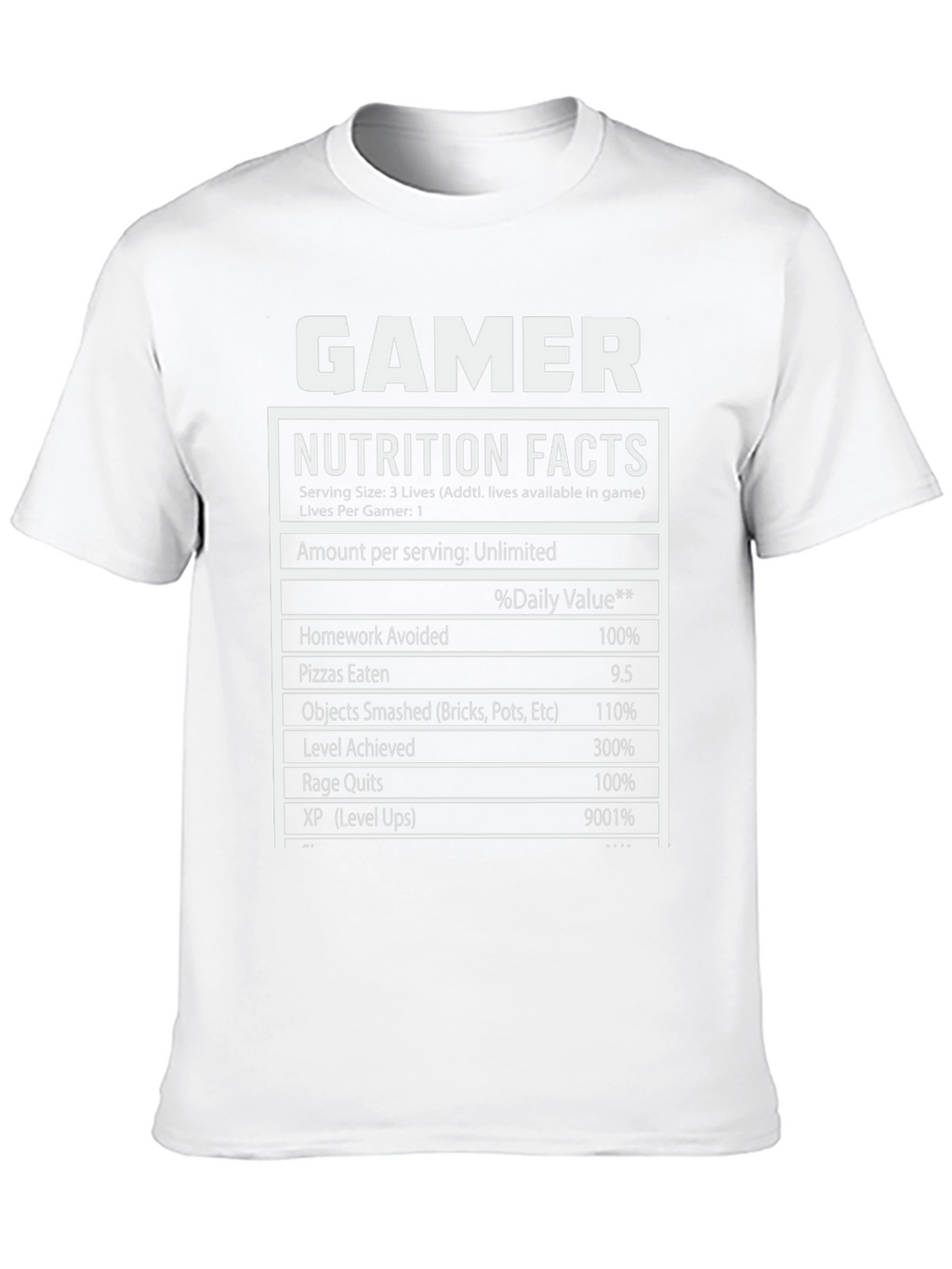 Gamer Nutrition Facts Black T-Shirt