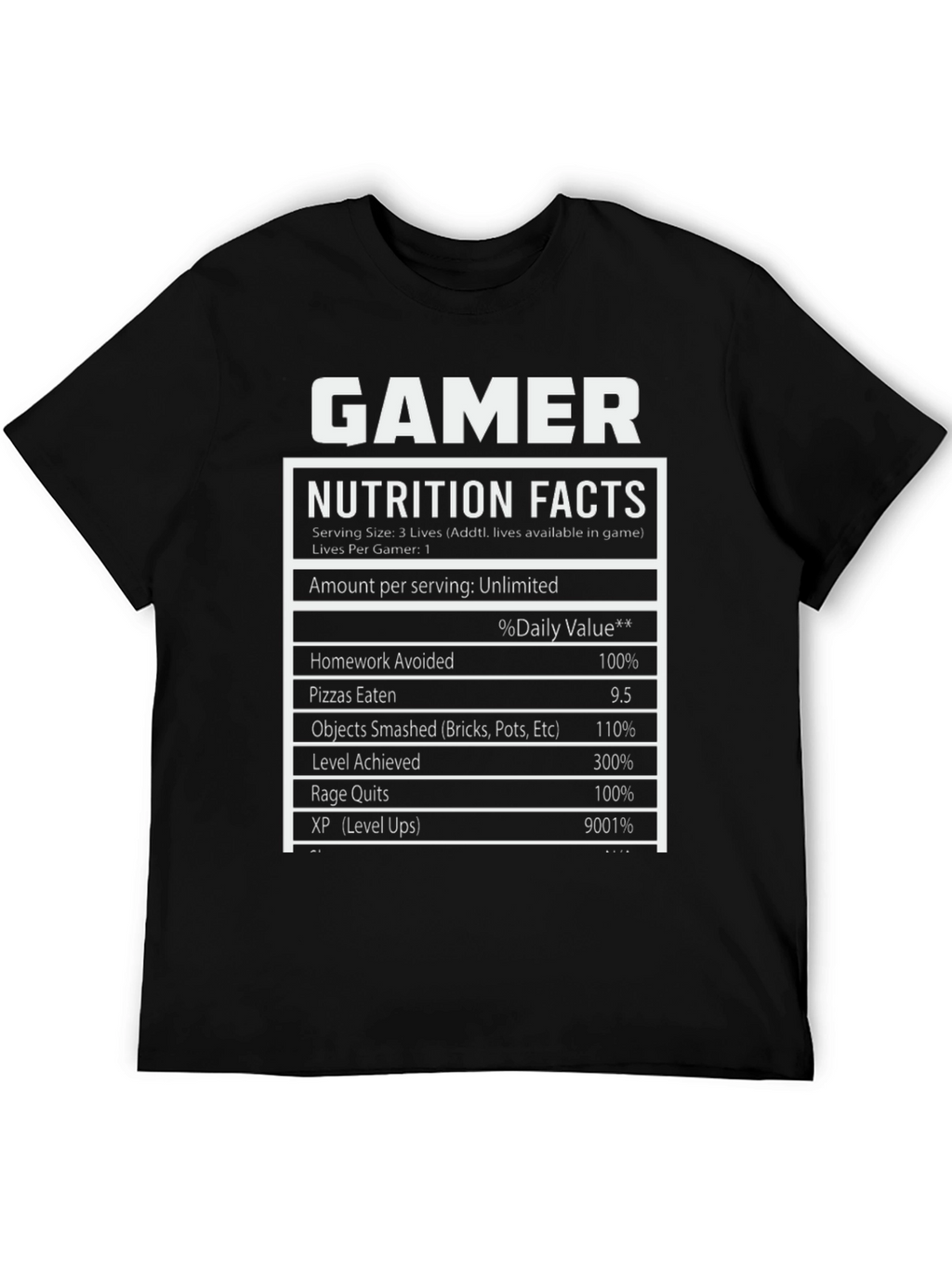 Gamer Nutrition Facts Black T-Shirt
