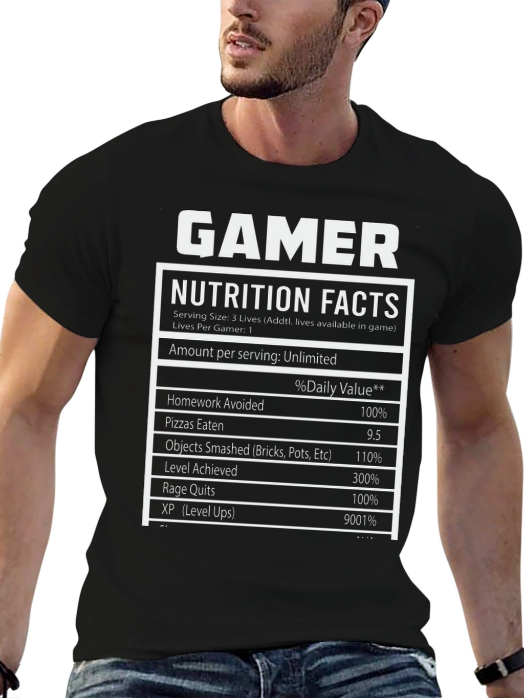 Gamer Nutrition Facts Black T-Shirt