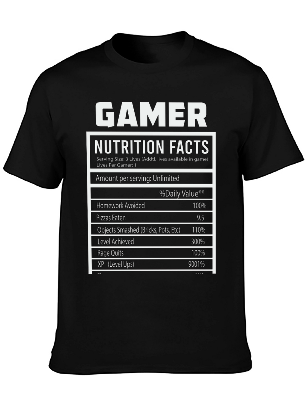 Gamer Nutrition Facts Black T-Shirt