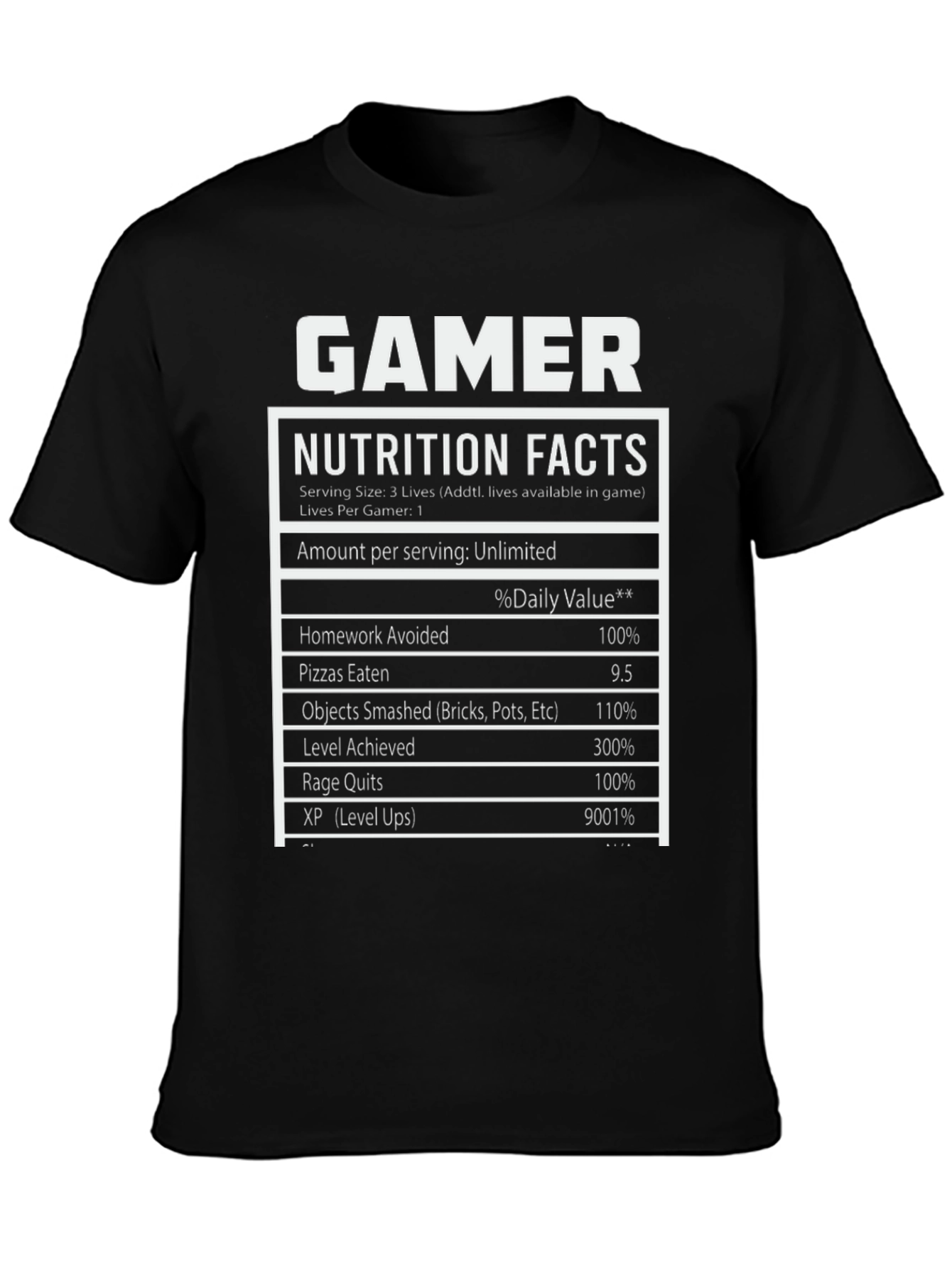 Gamer Nutrition Facts Black T-Shirt