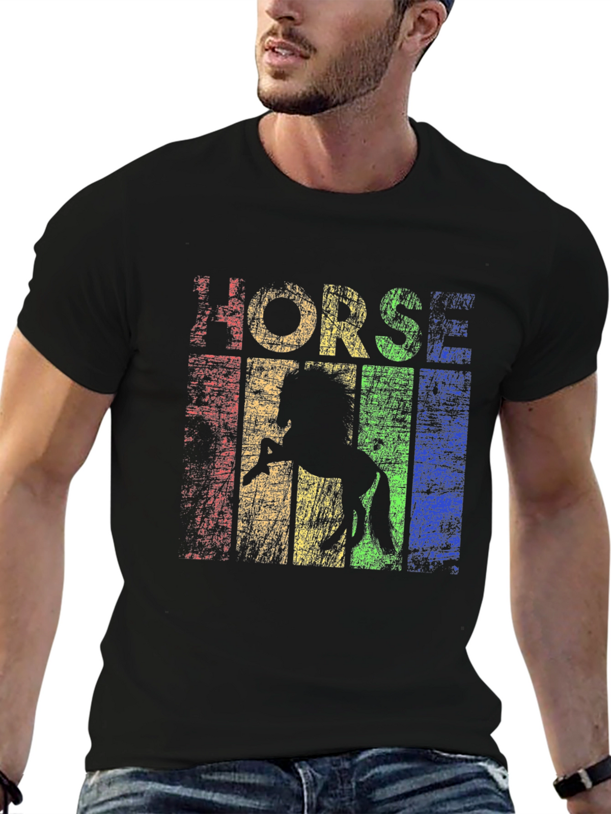 Retro Horse Graphic T-Shirt - Black