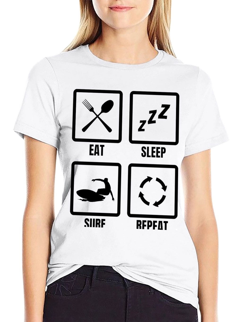 Eat Sleep Surf Repeat Graphic Tee - Black T-Shirt