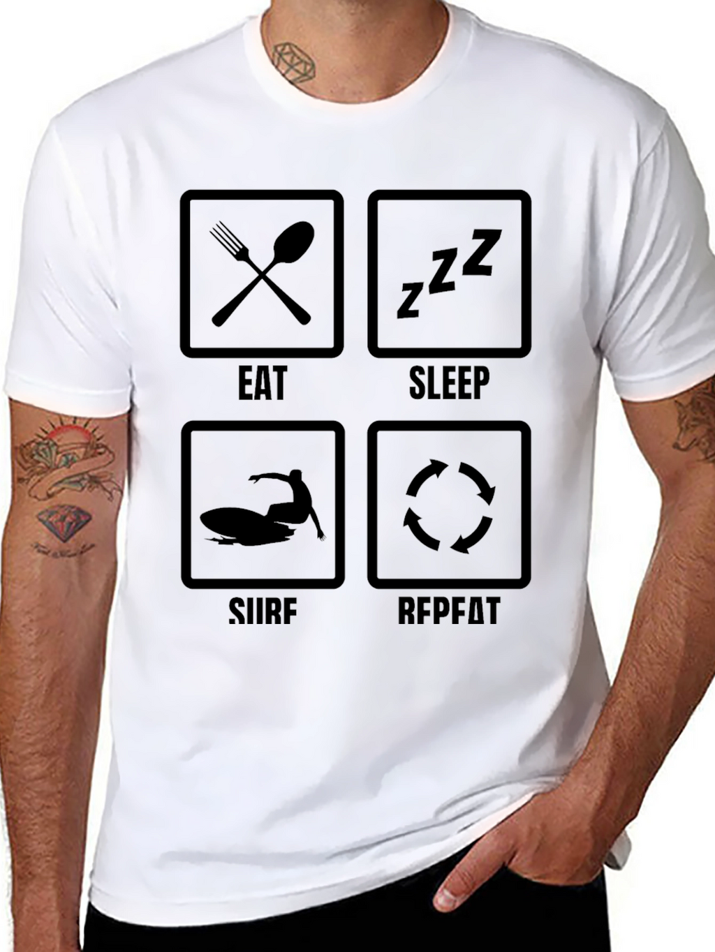 Eat Sleep Surf Repeat Graphic Tee - Black T-Shirt