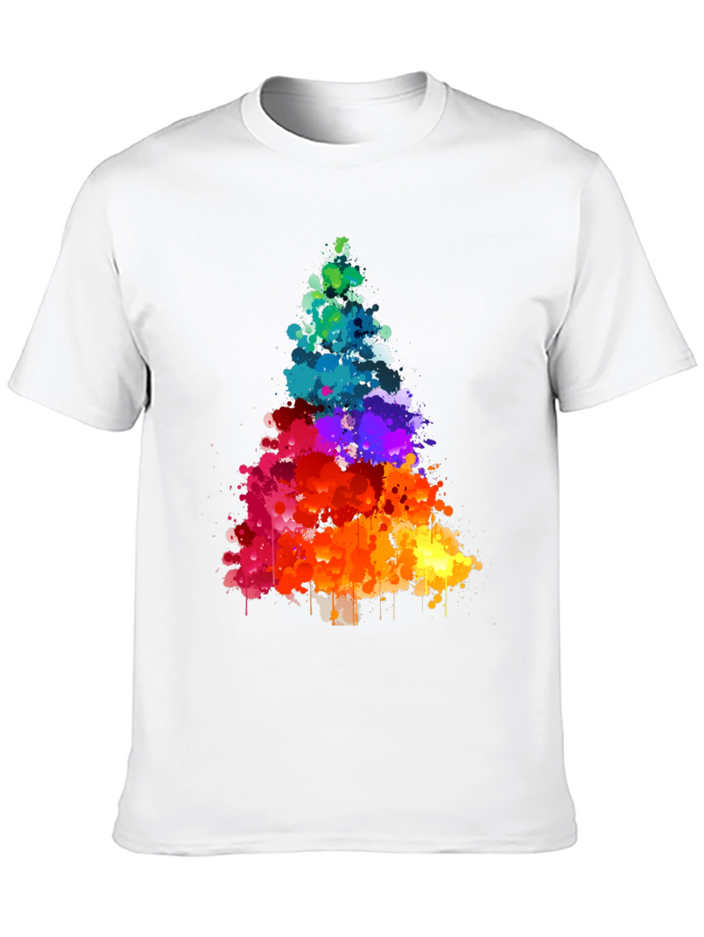Rainbow Splatter Christmas Tree Black T-Shirt