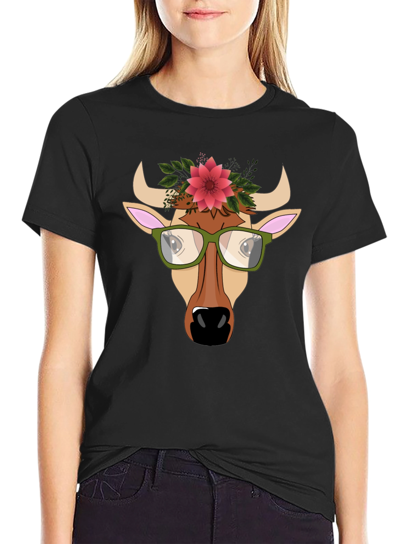 Cow with Flower Crown Graphic Tee