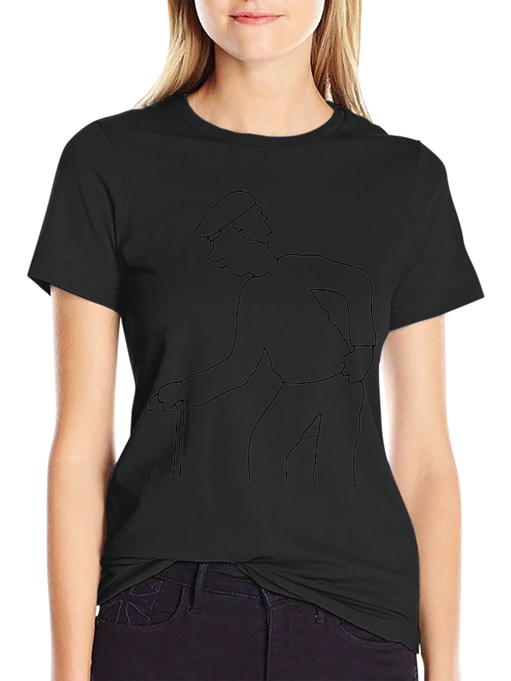 Retro Cartoon Character Outline Black Tee