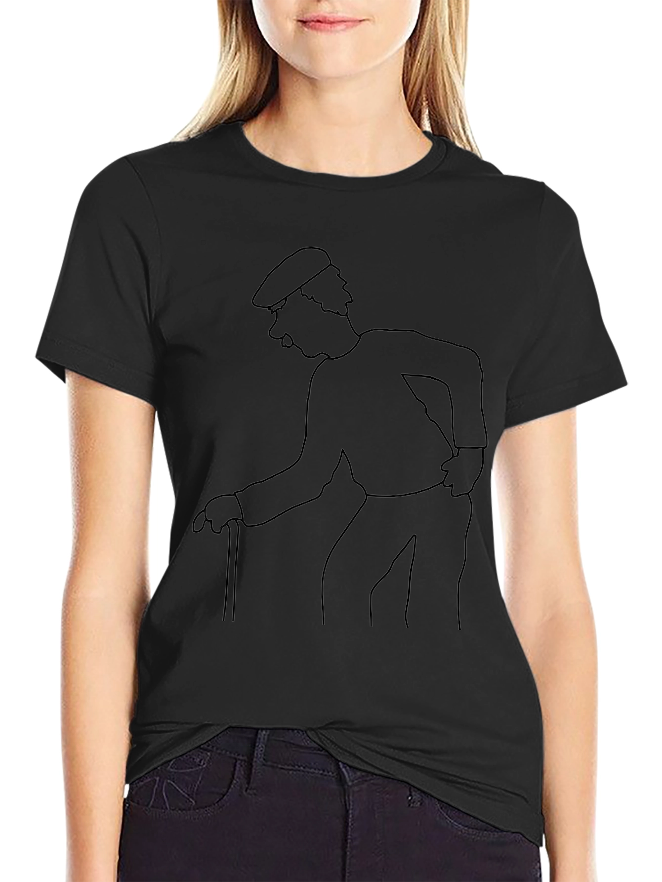 Retro Cartoon Character Outline Black Tee