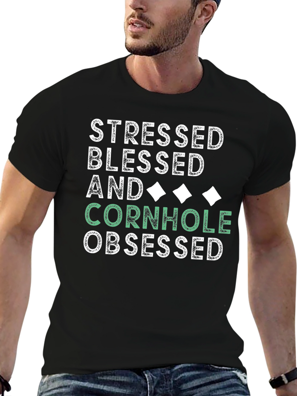 Stressed Blessed Cornhole Obsessed Tee