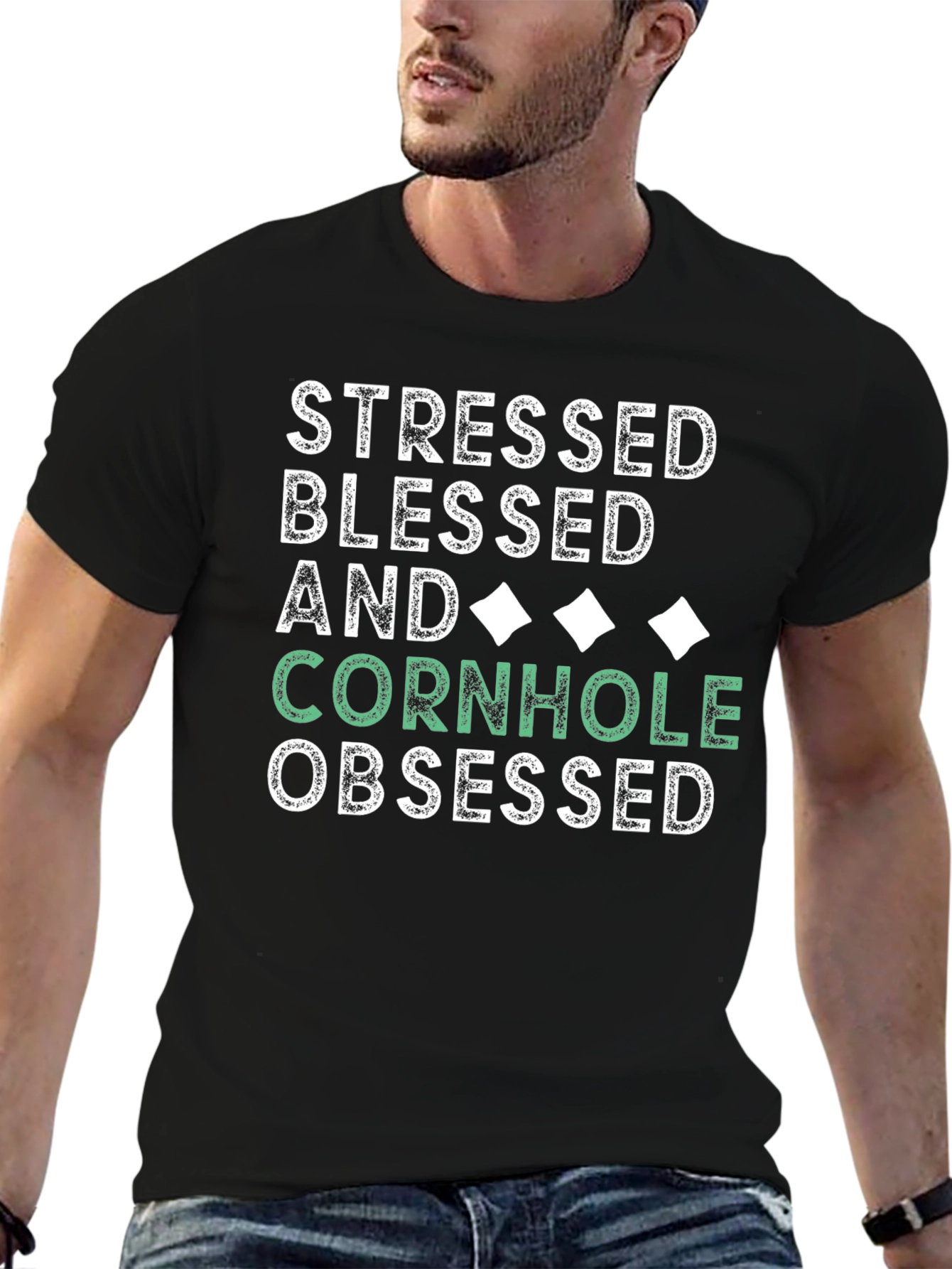 Stressed Blessed Cornhole Obsessed Tee