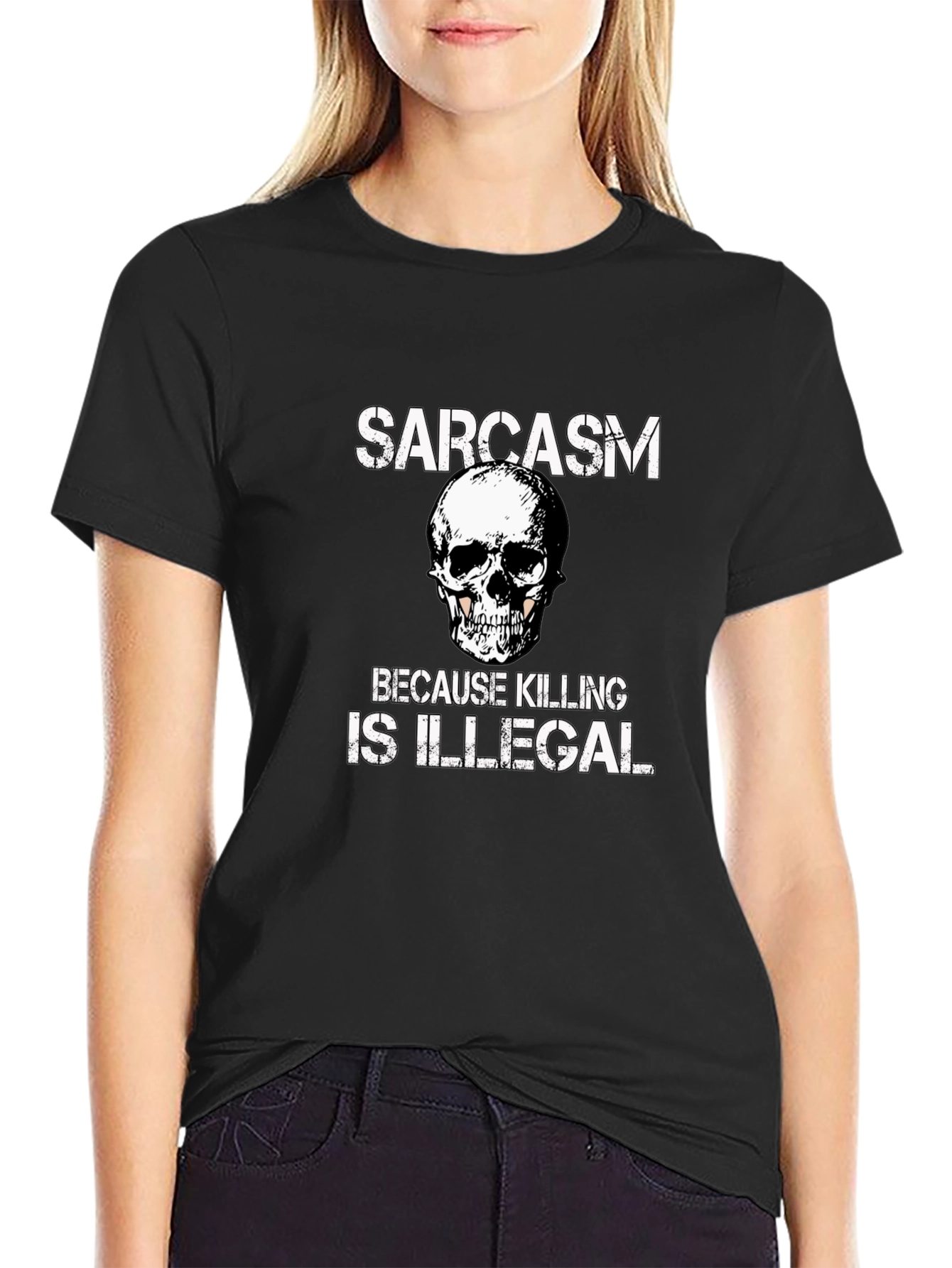 Sarcasm Skull Graphic Tee - Black