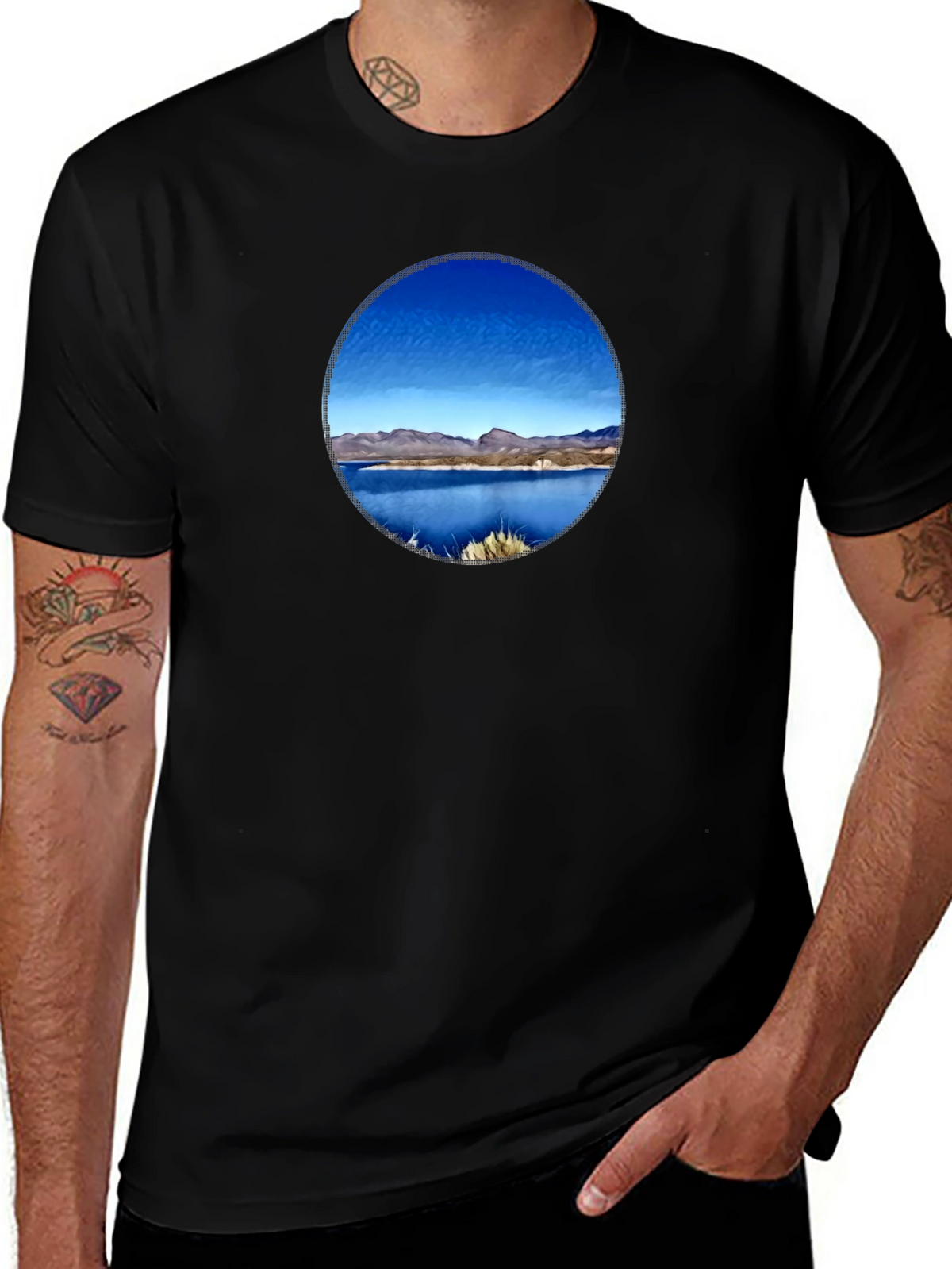 Scenic Lake View Graphic Tee - Black