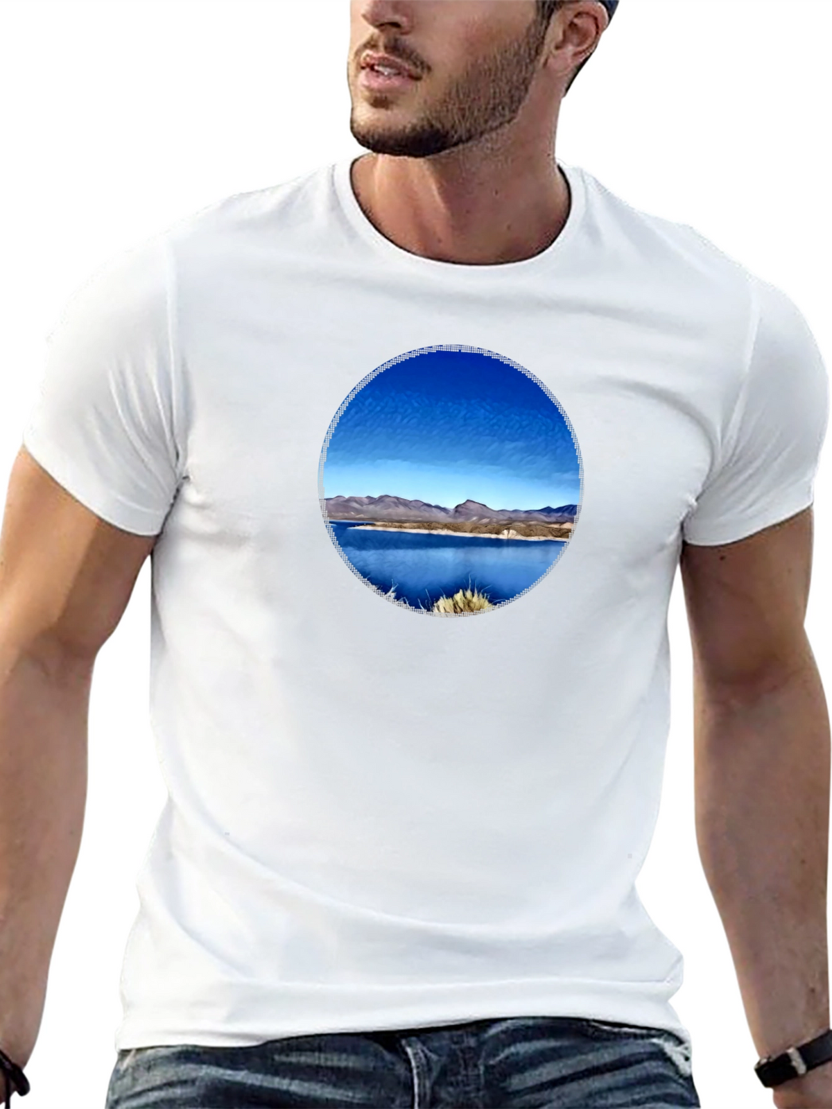 Scenic Lake View Graphic Tee - Black