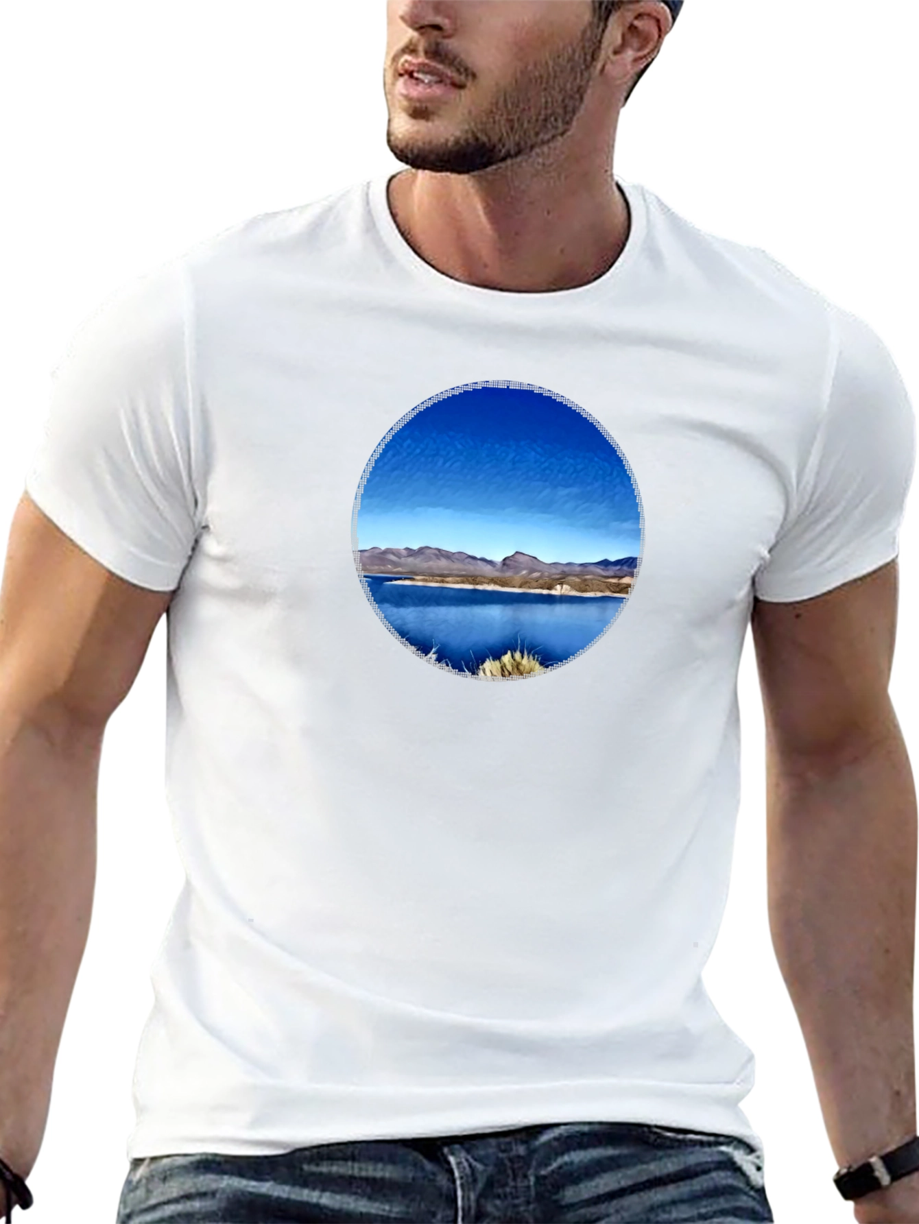 Scenic Lake View Graphic Tee - Black