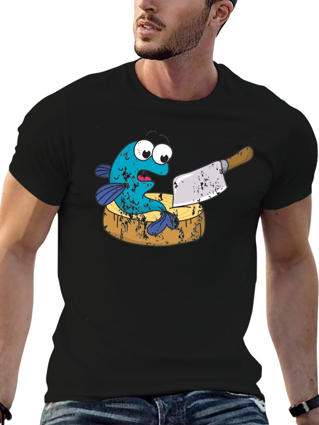 Funny Fish on Cutting Board Graphic T-Shirt
