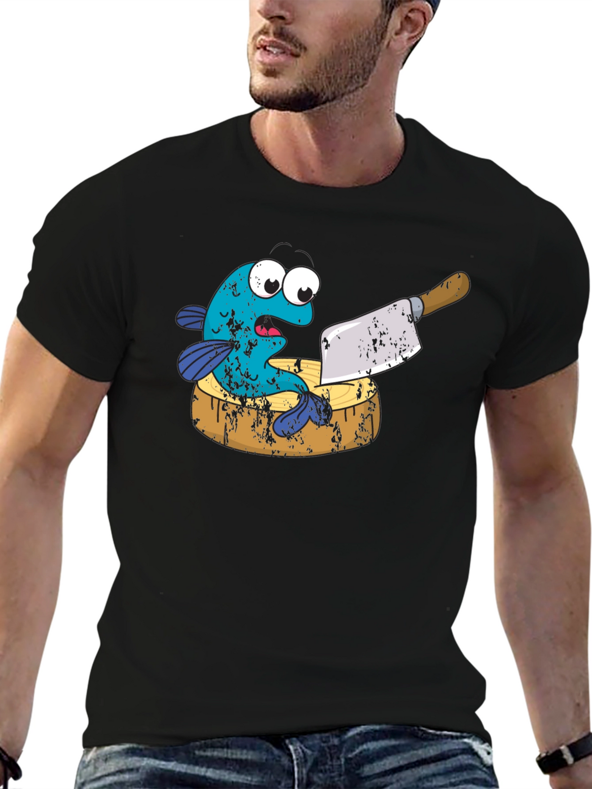 Funny Fish on Cutting Board Graphic T-Shirt