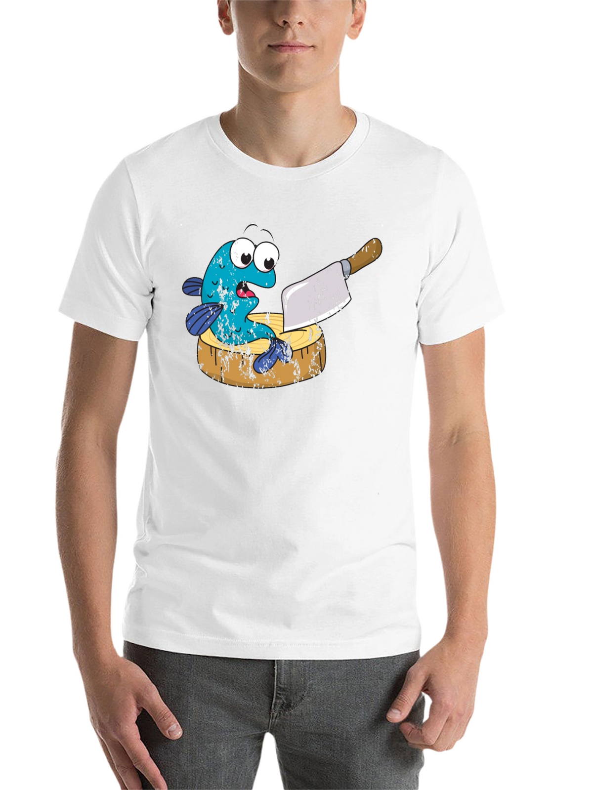 Funny Fish on Cutting Board Graphic T-Shirt