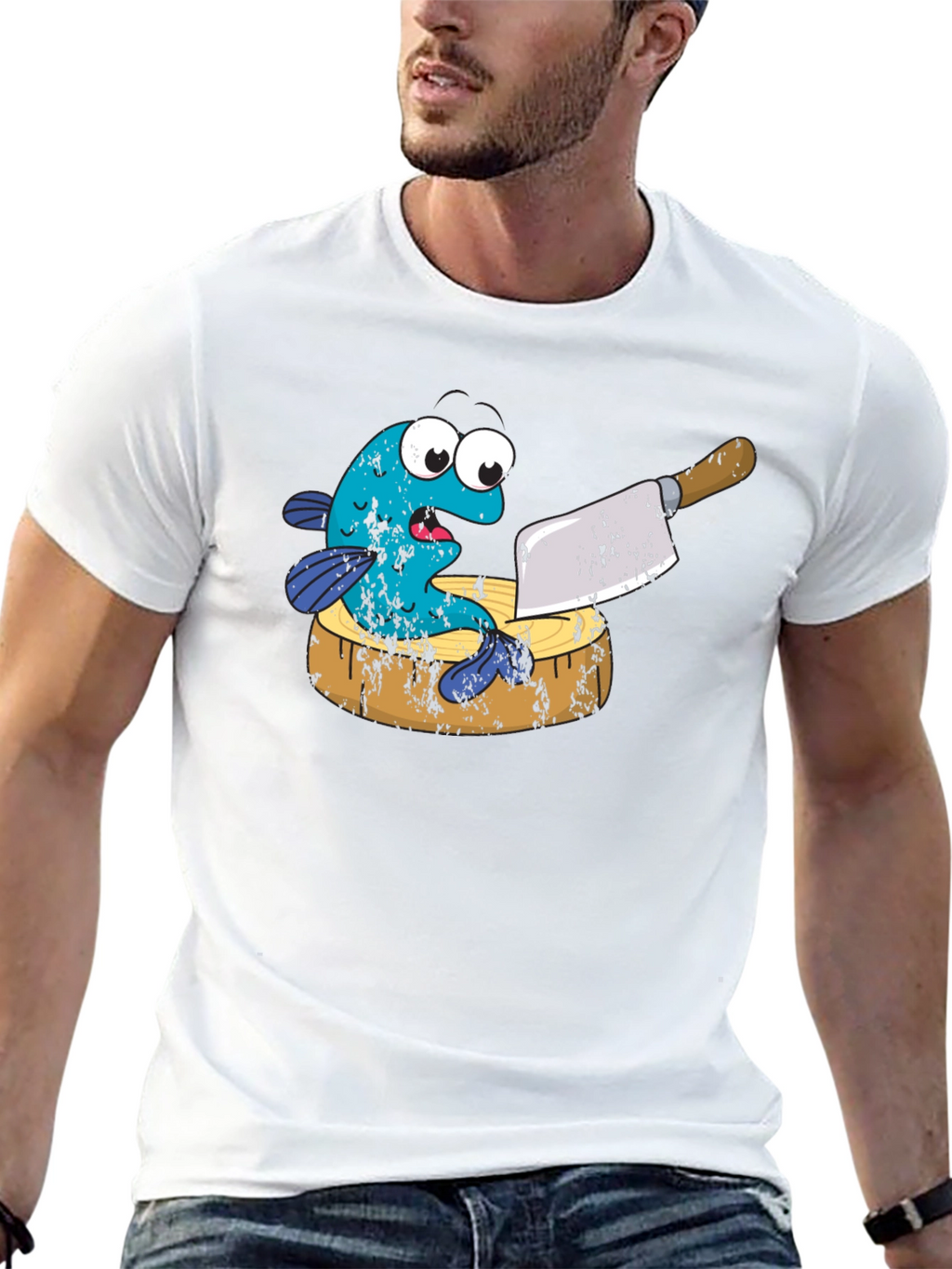 Funny Fish on Cutting Board Graphic T-Shirt