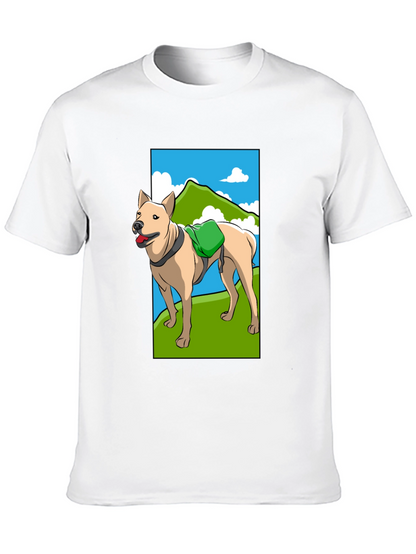Dog Hiking Adventure Graphic Tee - Black Cotton Shirt
