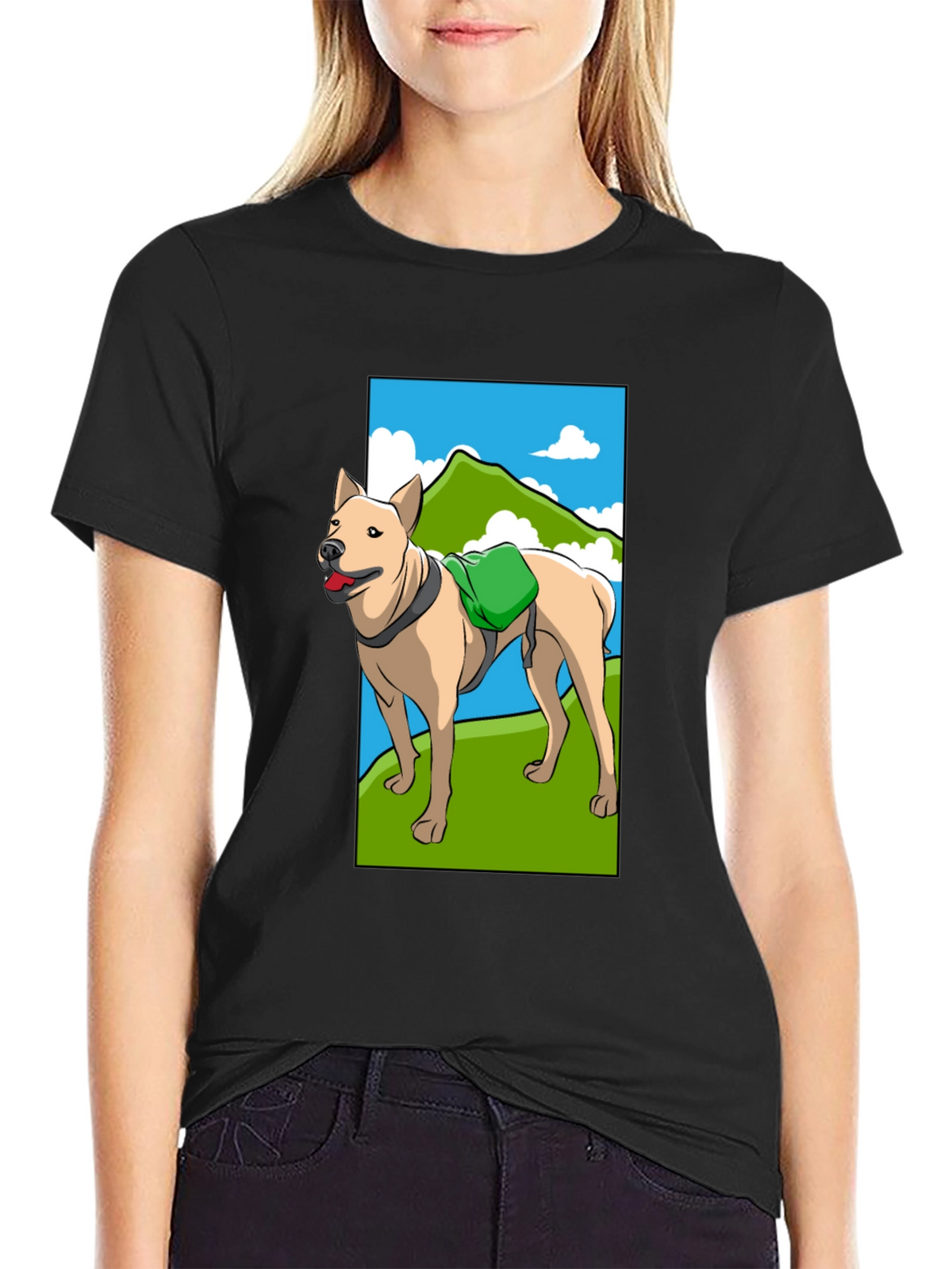 Dog Hiking Adventure Graphic Tee - Black Cotton Shirt