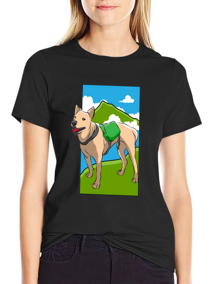 Dog Hiking Adventure Graphic Tee - Black Cotton Shirt