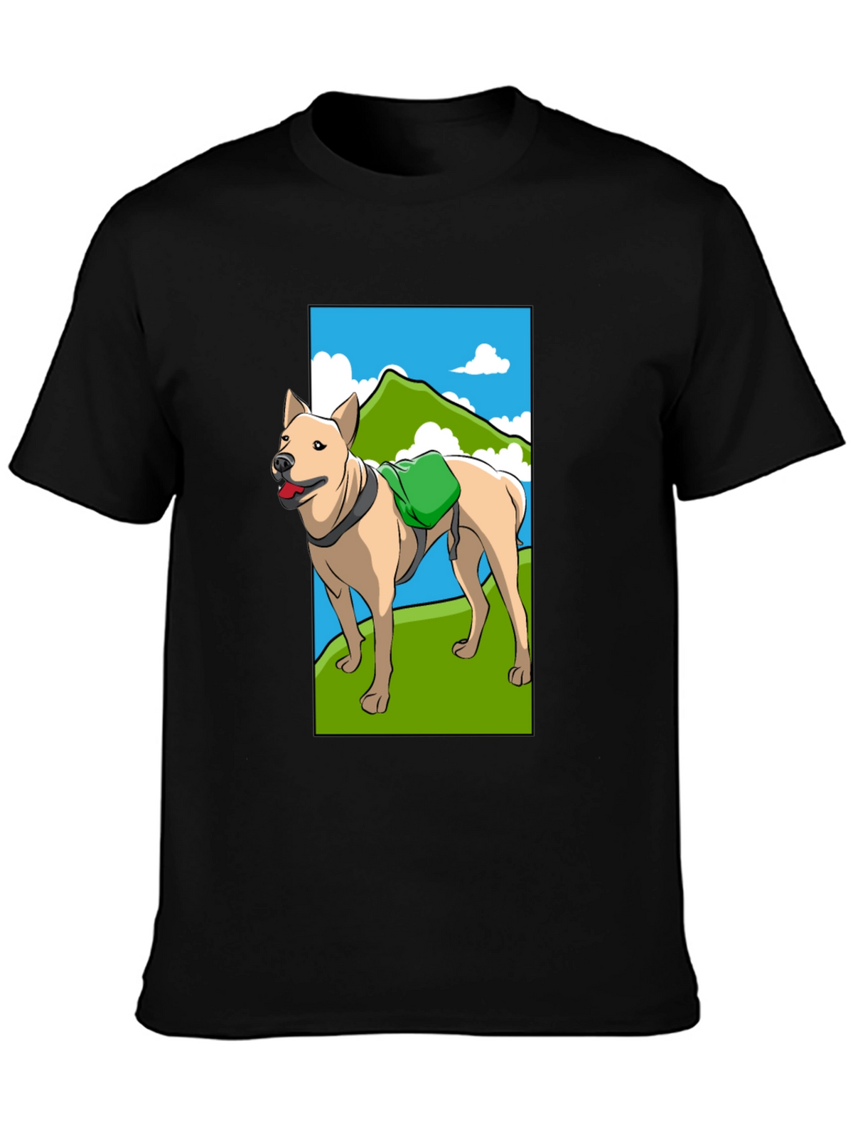 Dog Hiking Adventure Graphic Tee - Black Cotton Shirt
