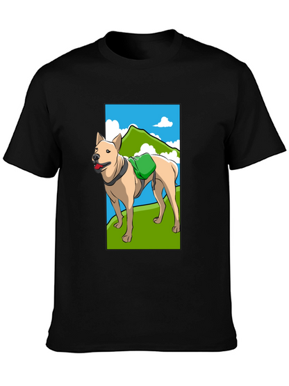 Dog Hiking Adventure Graphic Tee - Black Cotton Shirt