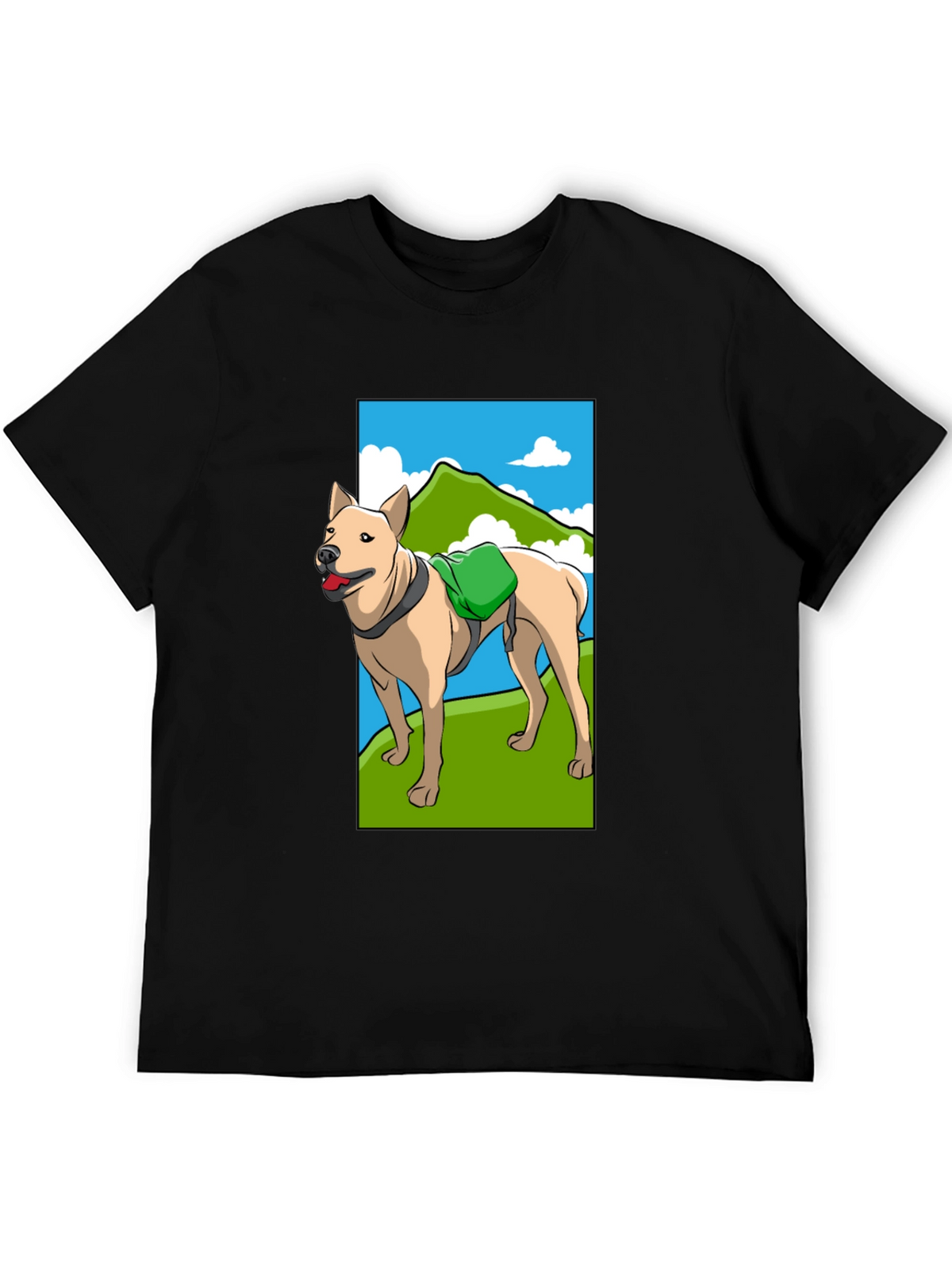 Dog Hiking Adventure Graphic Tee - Black Cotton Shirt